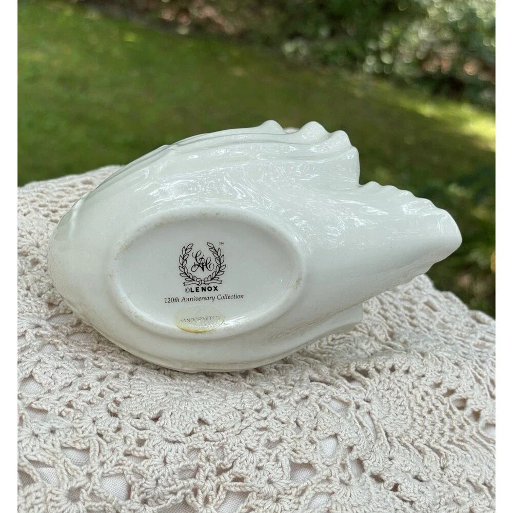 RARE Vtg Lenox 120th Anniversary Swan Trinket Dish 24K Gold trim USA Porcelain